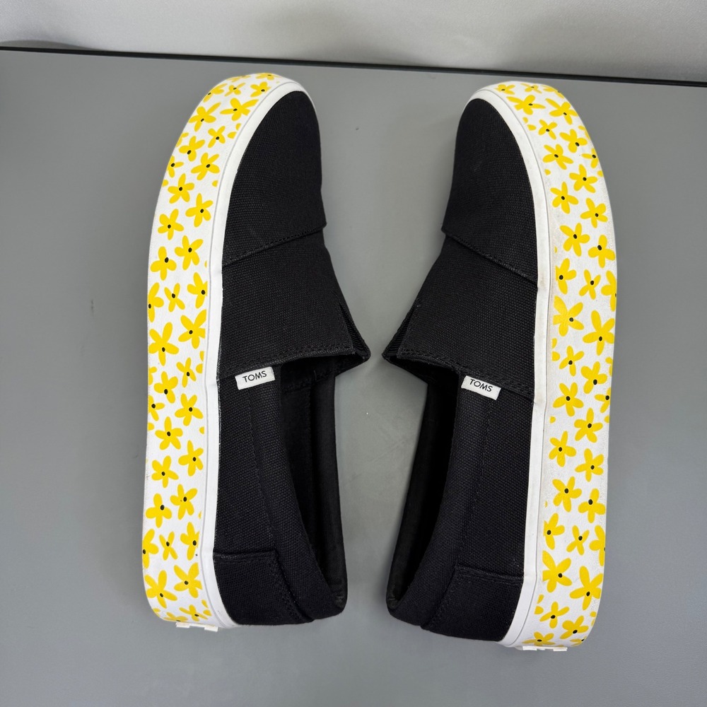 Toms ALP Fenix Women Size 9 Black Slip on Canvas Yellow Floral Platform 10019813 - Picture 5 of 9